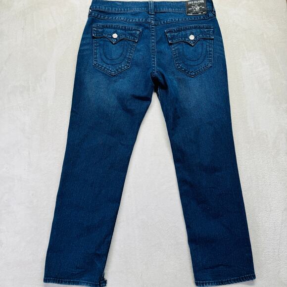 True Religion Jeans Men 36 Dark Wash Blue Denim Geno Big T Flap Relaxed Slim 30" - Picture 9 of 14